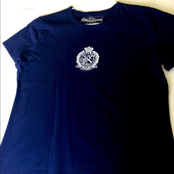 Ralph Lauren woman top navy blue cotton Crew neck white logo crest half sleeve L - Picture 6 of 11